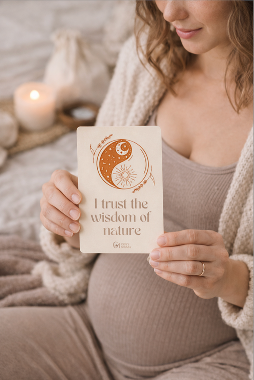 mama with birth affirmation card