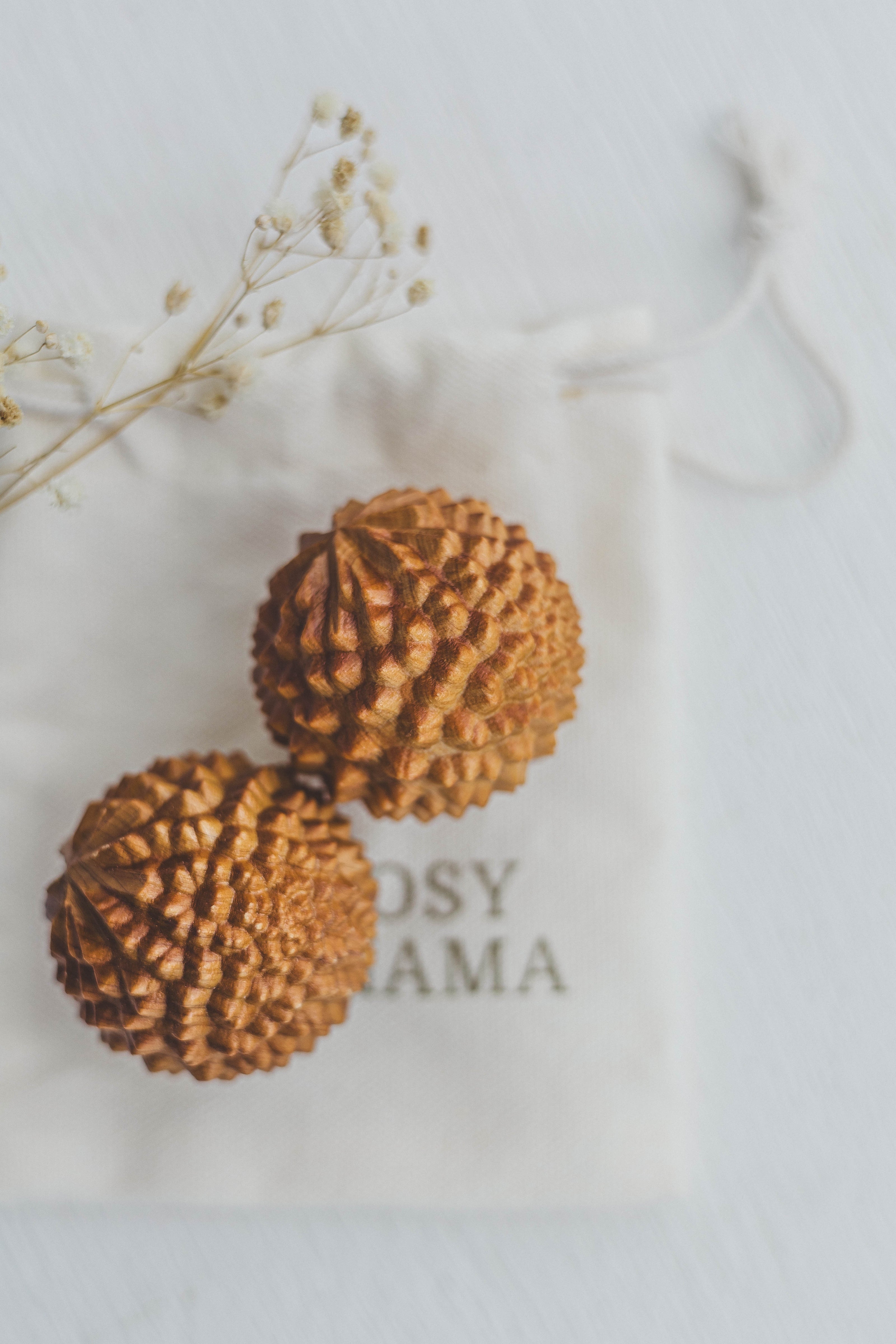 Two brown textured spikey birth balls on a light background with 'Cosy Mama' text.