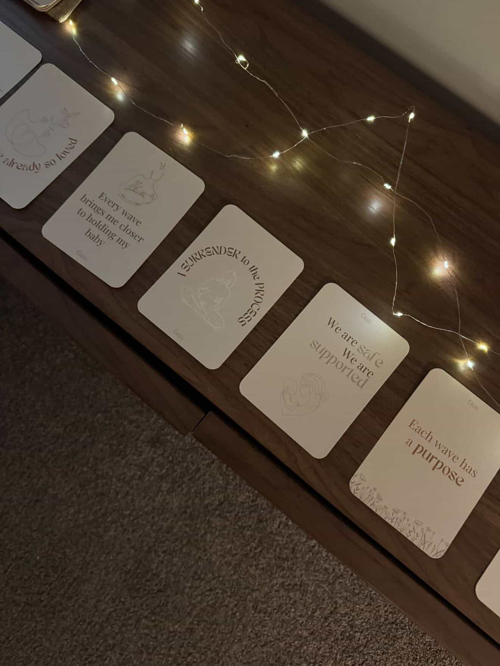 birth affirmation cards with fairy lights 