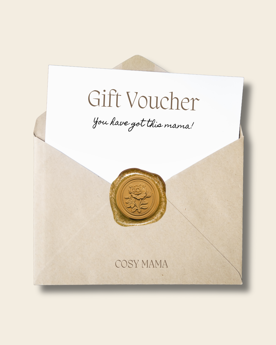 Cosy Mama gift voucher. Baby shower gifting