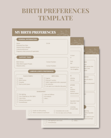 Birth Preferences Template  (Digital Download)