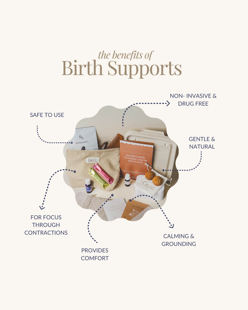 Illustration of a birth support bundle with text highlighting benefits 
