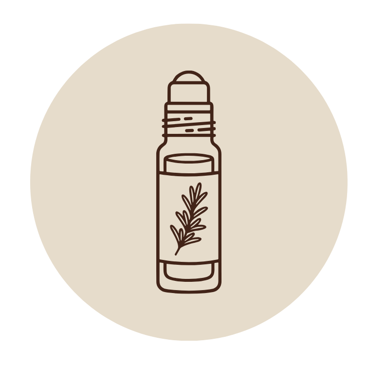 essential oil roller icon line art with leaf on label